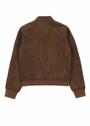 Back view of a women's vintage brown zip up corduroy jacket with long sleeves-XR811VB-S,XR811VB-M,XR811VB-L,XR811VB-XL