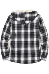 Women's Sherpa Lined Flannel Jacket with Hood, Button Up Plaid