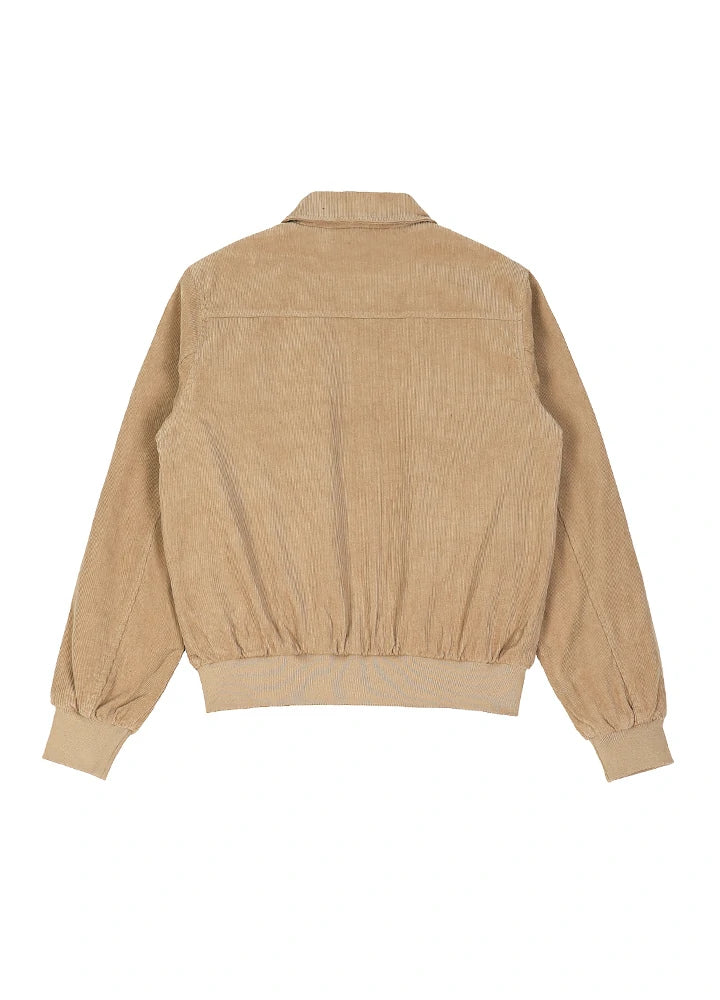 Back view of a womens khaki zip up corduroy jacket with long sleeves-XR811KI-S,XR811KI-M,XR811KI-L,XR811KI-XL