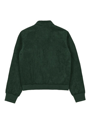 Back view of a womens dark green zip up corduroy jacket with long sleeves-XR811MS-S,XR811MS-M,XR811MS-L,XR811MS-XL