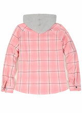 Women's Sherpa-Lined Snap Button Flannel Jacket with Fleece Hood