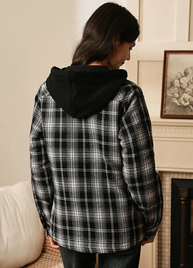 Women's Quilted Lined Hooded Plaid Flannel Shirt Jacket with Women's Quilted Lined Hooded Plaid Flannel Shirt Jacket with