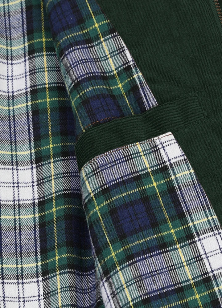 Close-up of women's dark green flannel-lined corduroy jacket inner pocket-XR811MS-S,XR811MS-M,XR811MS-L,XR811MS-XL