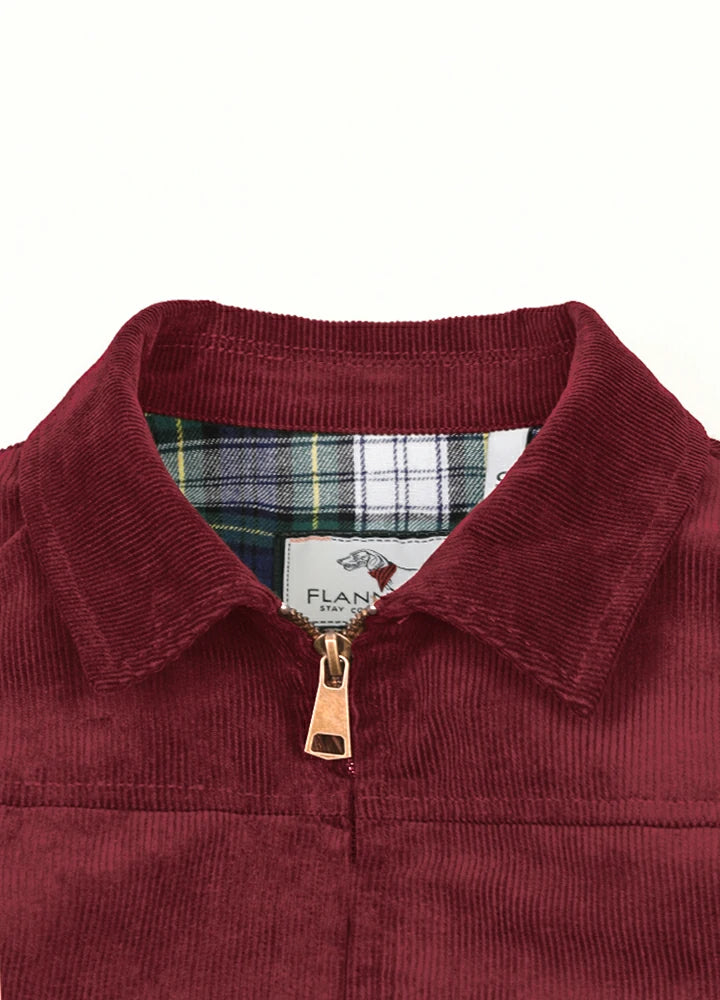 Close-up of women's burgundy flannel-lining warm corduroy jacket collar-XR811WE-S,XR811WE-M,XR811WE-L,XR811WE-XL