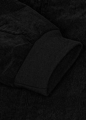 Detailed view of women's full zip up cozy black corduroy jacket cuffs-XR811BK-S,XR811BK-M,XR811BK-L,XR811BK-XL