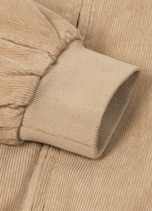 Detailed view of women's full zip up cozy khaki corduroy jacket cuffs-XR811KI-S,XR811KI-M,XR811KI-L,XR811KI-XL