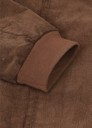 Detailed view of women's full zip up cozy vintage brown corduroy jacket cuffs-XR811VB-S,XR811VB-M,XR811VB-L,XR811VB-XL