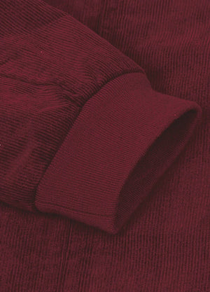 Detailed view of women's full zip up cozy burgundy corduroy jacket cuffs-XR811WE-S,XR811WE-M,XR811WE-L,XR811WE-XL