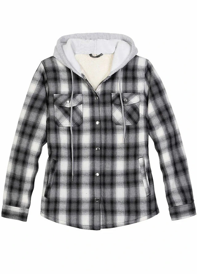 Women s Sherpa Lined Snap Button Flannel Jacket with Fleece Hood FlannelGo