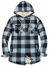 Women's Sherpa Lined Flannel Jacket with Hood, Button Up Plaid