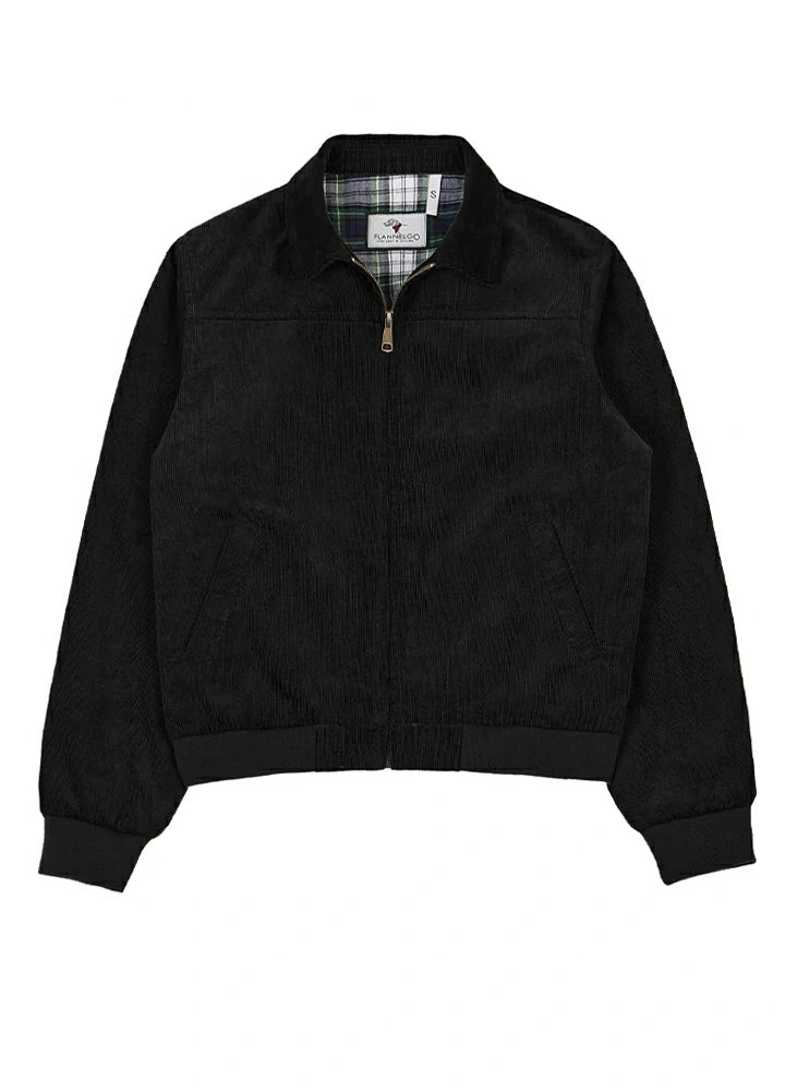 Front view of a women's warm black long-sleeves cozy corduroy jacket-XR811BK-S,XR811BK-M,XR811BK-L,XR811BK-XL