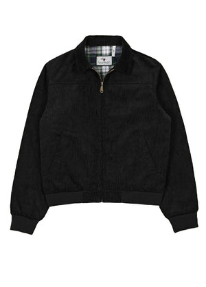 Front view of a women's warm black long-sleeves cozy corduroy jacket-XR811BK-S,XR811BK-M,XR811BK-L,XR811BK-XL
