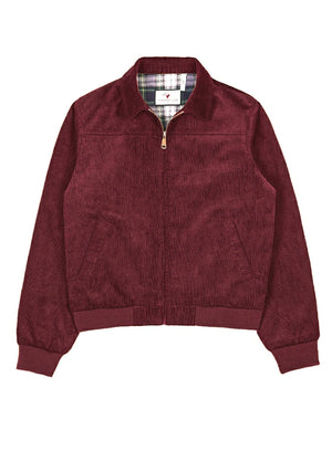 Front view of a women's warm burgundy long-sleeves cozy corduroy jacket-XR811WE-S,XR811WE-M,XR811WE-L,XR811WE-XL