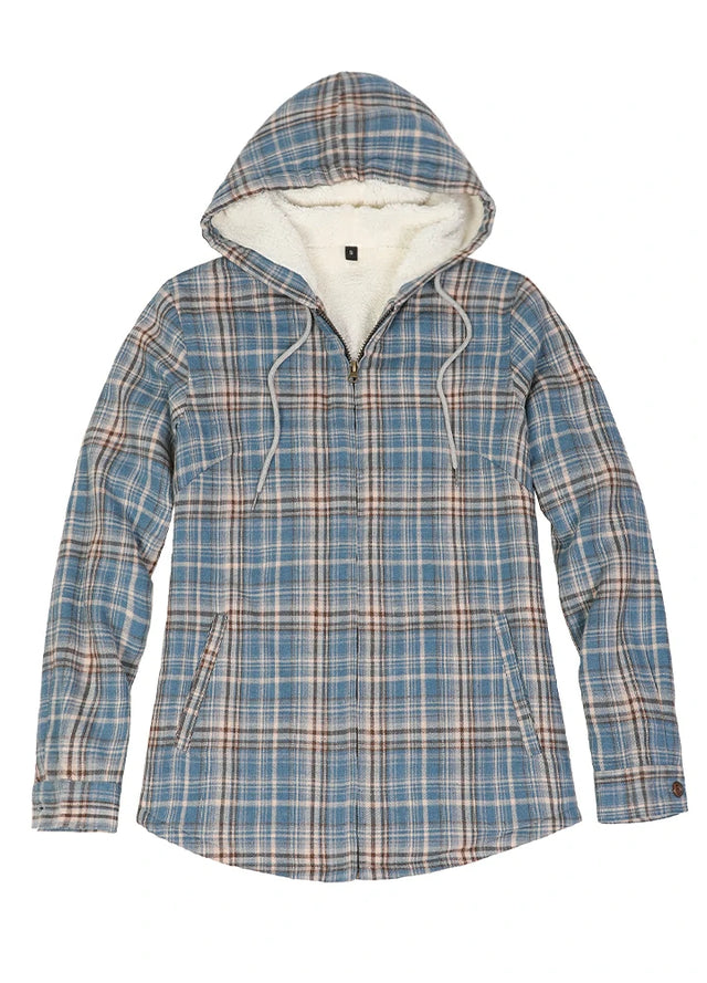 Women s Sherpa Lined Flannel Jacket Full Zip Up Hooded Plaid Shirt FlannelGo