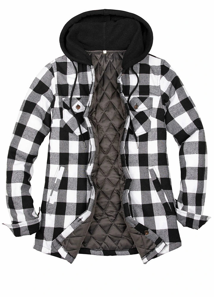 Black and white hooded flannel jacket outlet