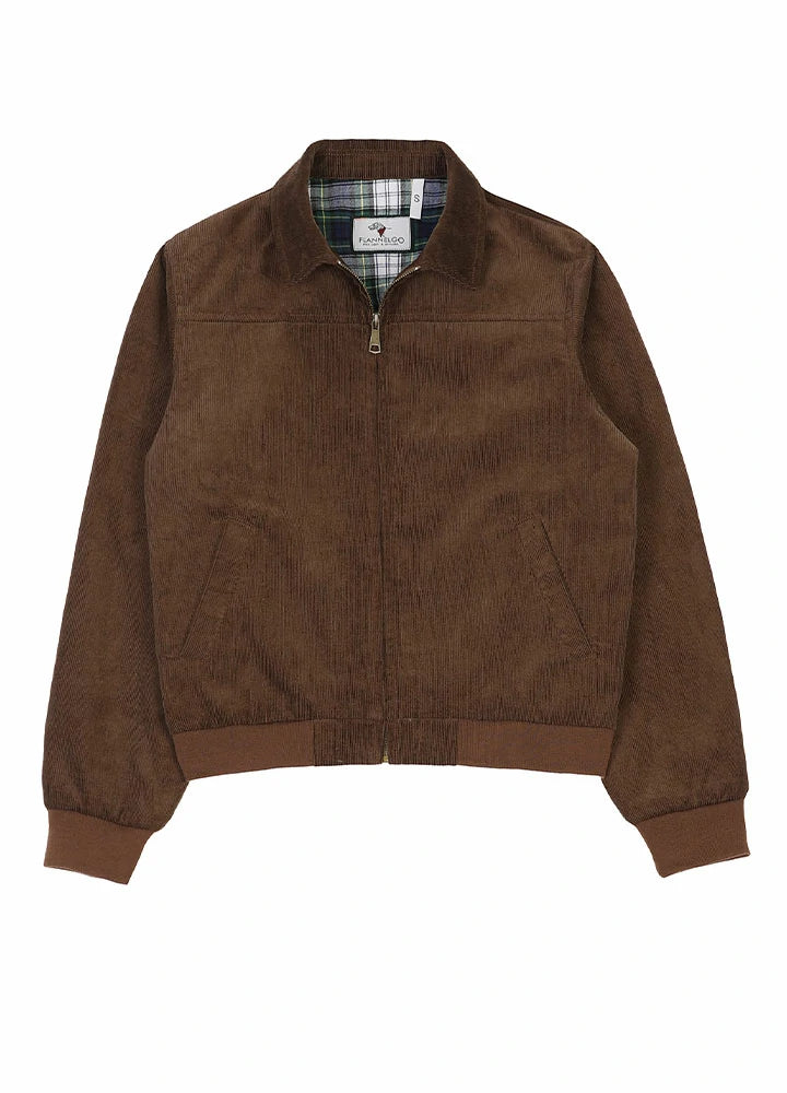 Front view of a womens warm vintage brown long-sleeves cozy corduroy jacket-XR811VB-S,XR811VB-M,XR811VB-L,XR811VB-XL