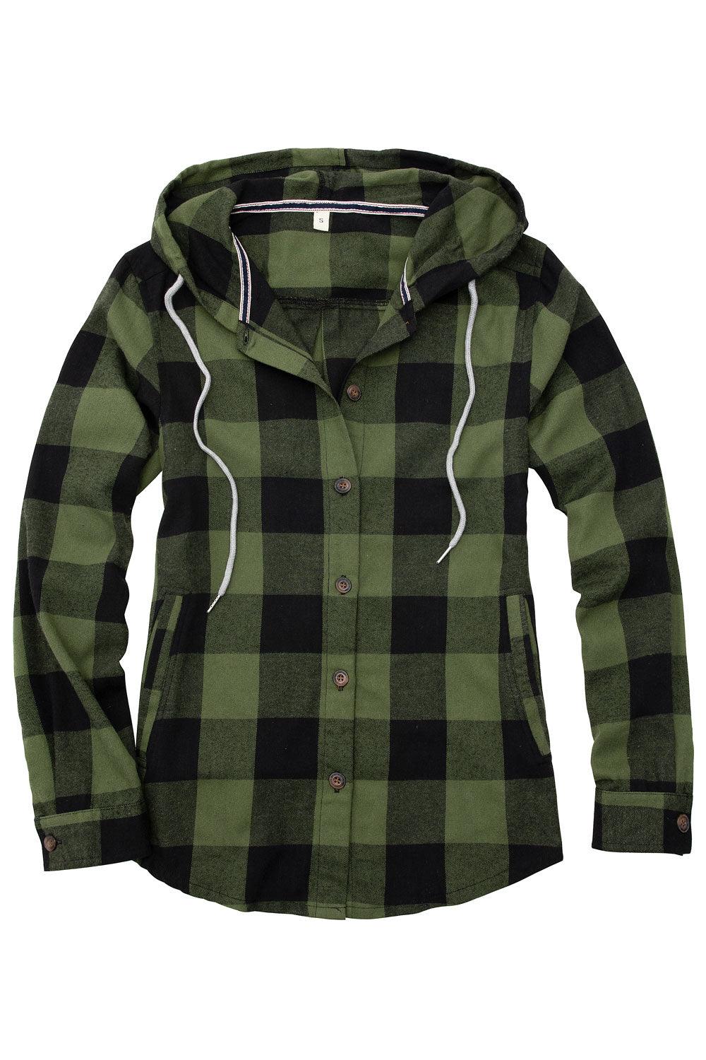 トップス BoTT Hooded Flannel Shirt Green Women's Lightweight Flannel Plaid Hoodie, Button Up – FlannelGo