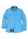 Front view of women's blue flannel-lined corduroy jacket
