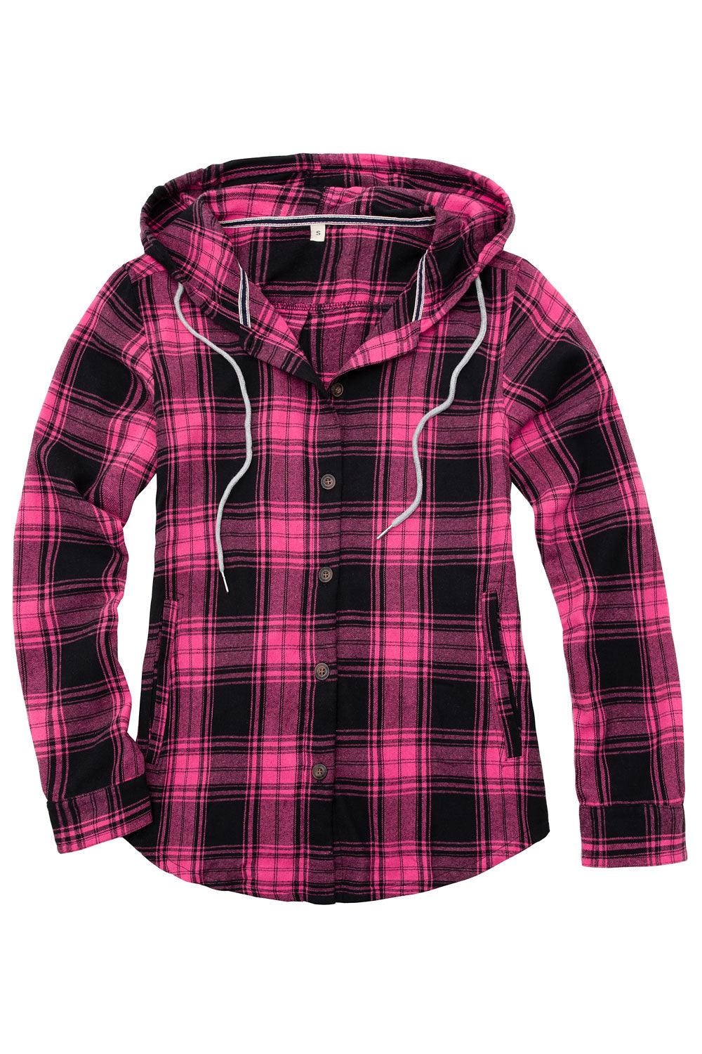 Women s Hooded Flannel Shirt Button Up Plaid Hoodie with Hand Pockets FlannelGo