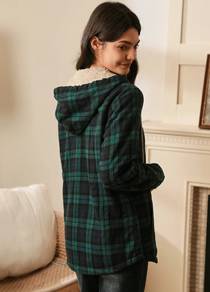 Women's Matching Family Zip Up Green Plaid Flannel Hoodie