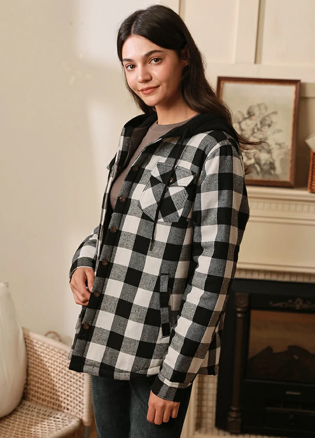 Flannel jacket with hood womens top