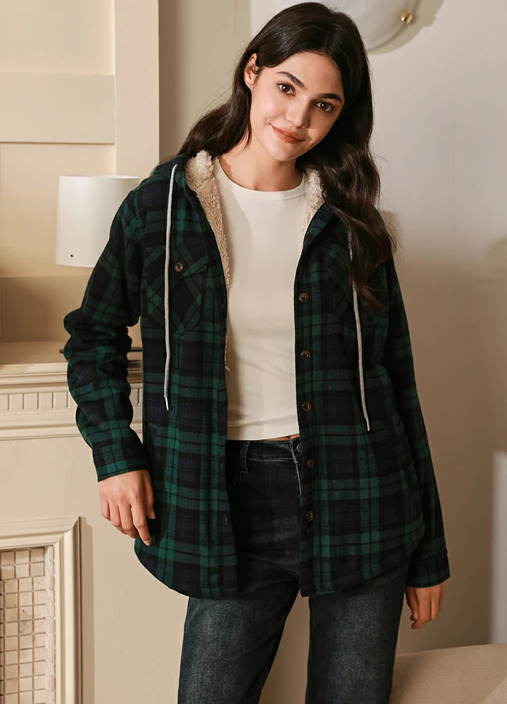 Matching Family Outfits Women s Green Flannel Jacket with Hood FlannelGo