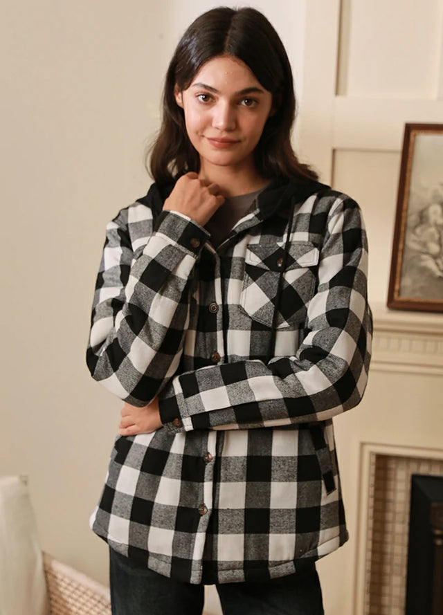 Matching Family Women s Black White Quilted Flannel Hoodie FlannelGo