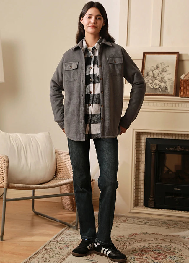 Denim shirt jacket with fleece lining on sale
