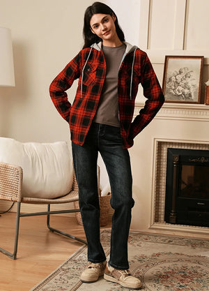 Flannel Shirt Jacket Women's Fleece Lined Flannel Hoodie
