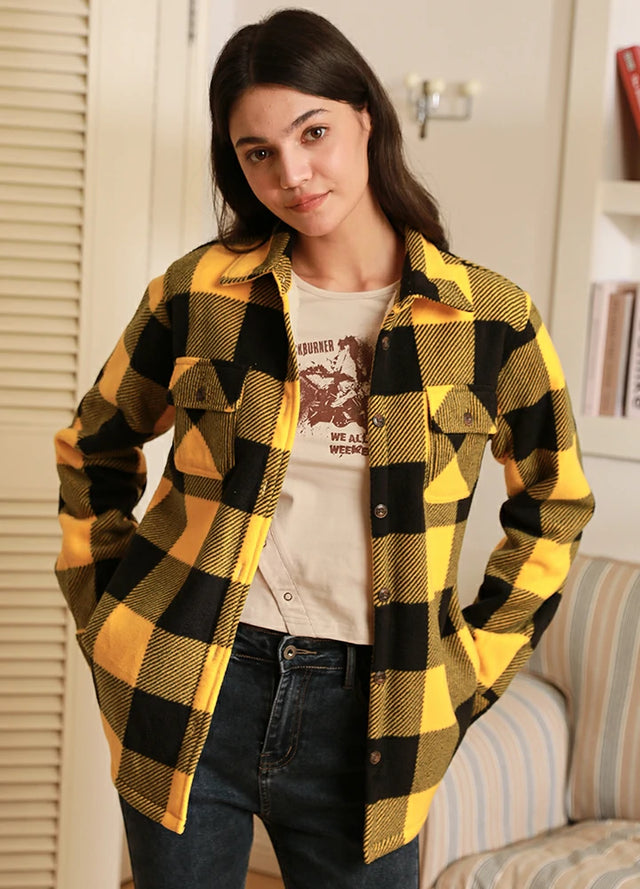 Matching Family Outfits Women s Button Up Yellow Plaid Jacket FlannelGo
