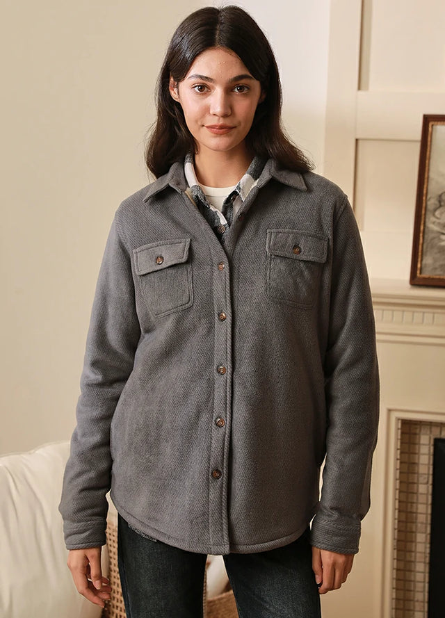 Women s Sherpa Lined Warm Shirt Jacket Button Up Winter Fleece Shirt FlannelGo