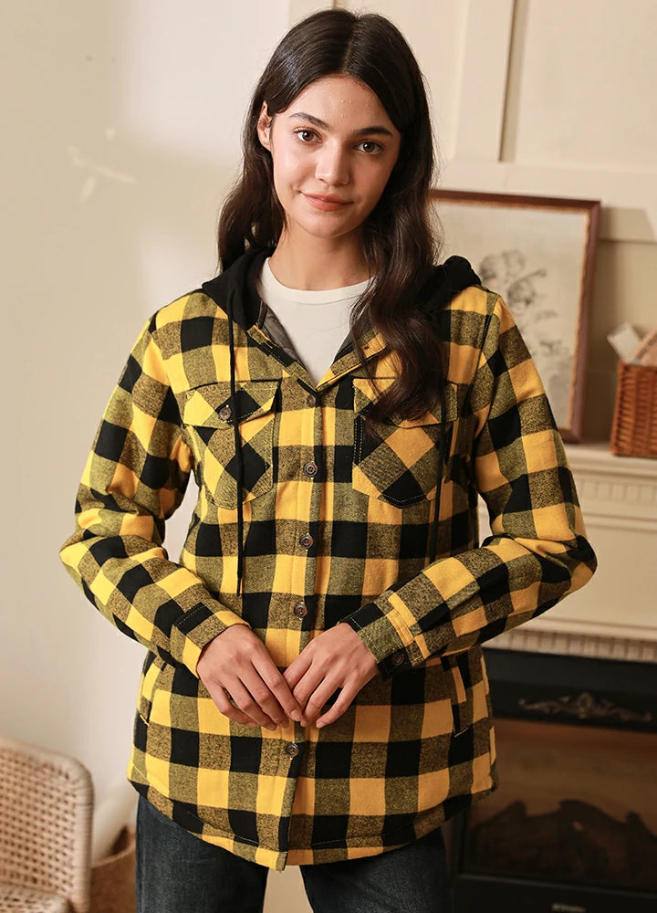 Yellow hooded flannel sale