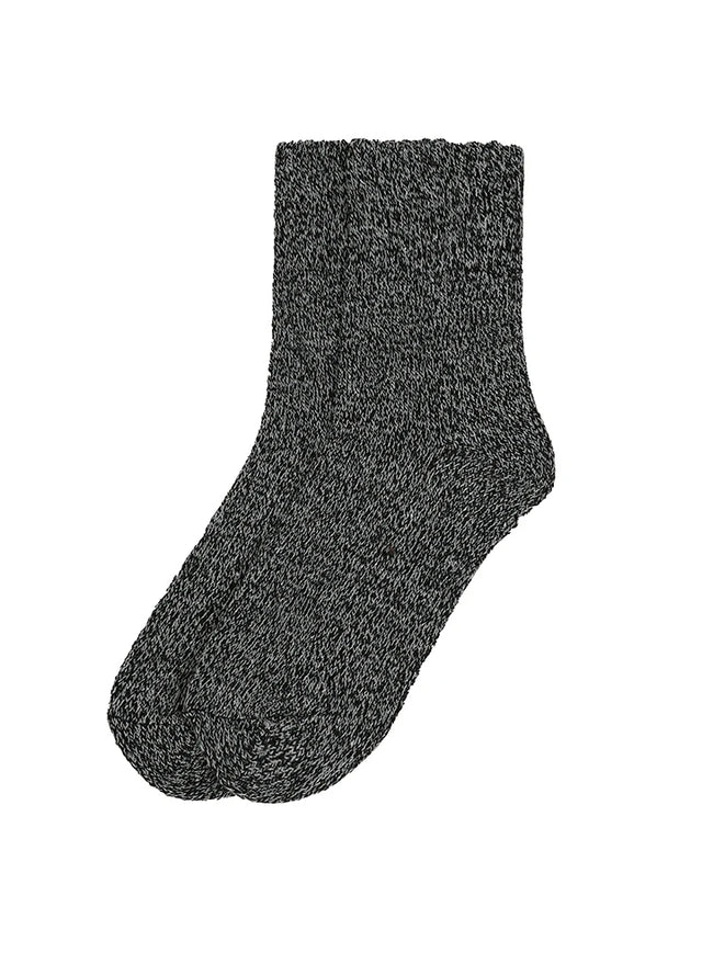 A single dark gray heathered knit sock shown against a plain white background.