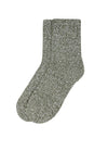 A single crew sock in a heathered olive green and gray marled knit, shown against a plain white background.