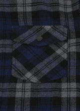 Close-up of the pocket of serene slate men's outdoor flannel shirt jacket with hood 