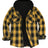 Front view of bold yellow men's sherpa lined flannel jacket with hood