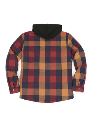 Men's Sherpa Lined Full Zip Up Flannel Plaid Hooded Jacket