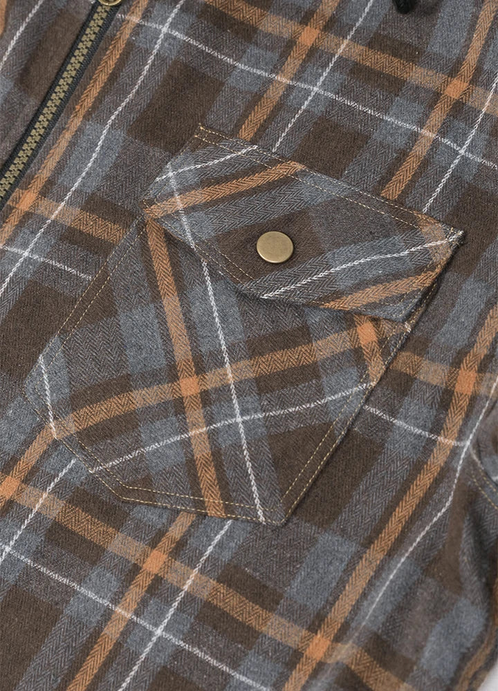 Men's Sherpa Lined Full Zip Up Flannel Plaid Hooded Jacket