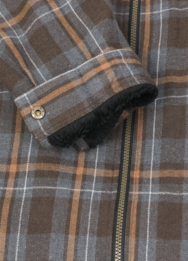 Men's Sherpa Lined Full Zip Up Flannel Plaid Hooded Jacket