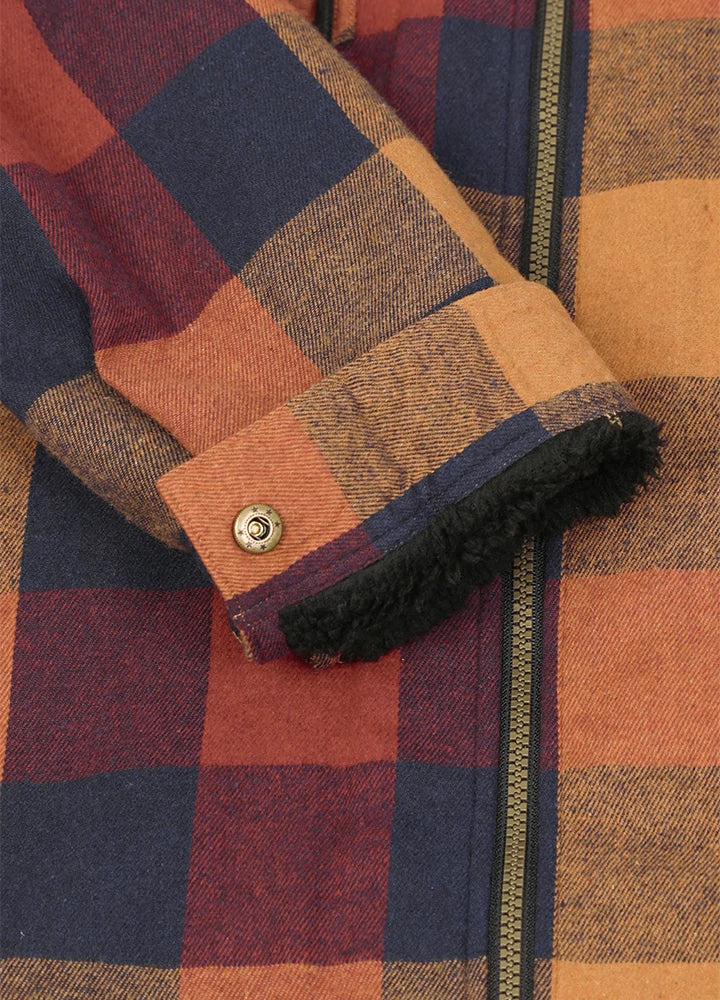Men's Sherpa Lined Full Zip Up Flannel Plaid Hooded Jacket