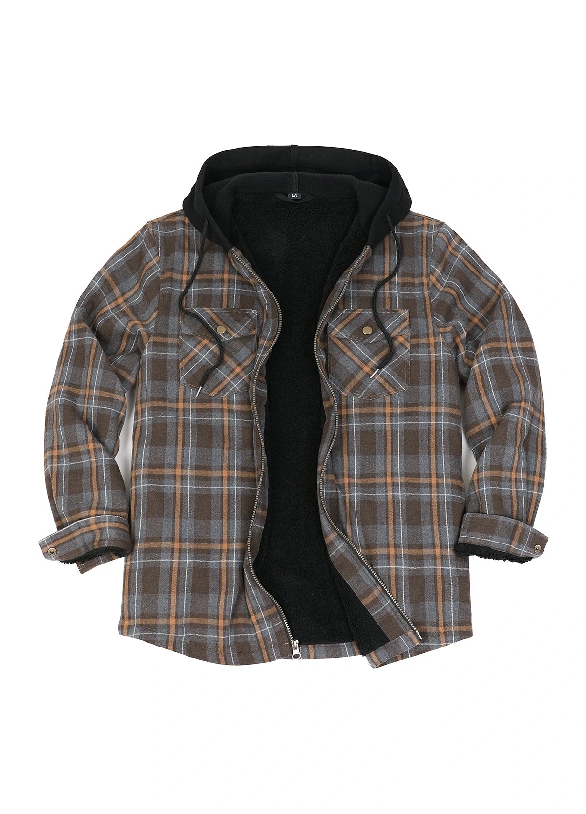 Men's Sherpa Lined Full Zip Up Flannel Plaid Hooded Jacket
