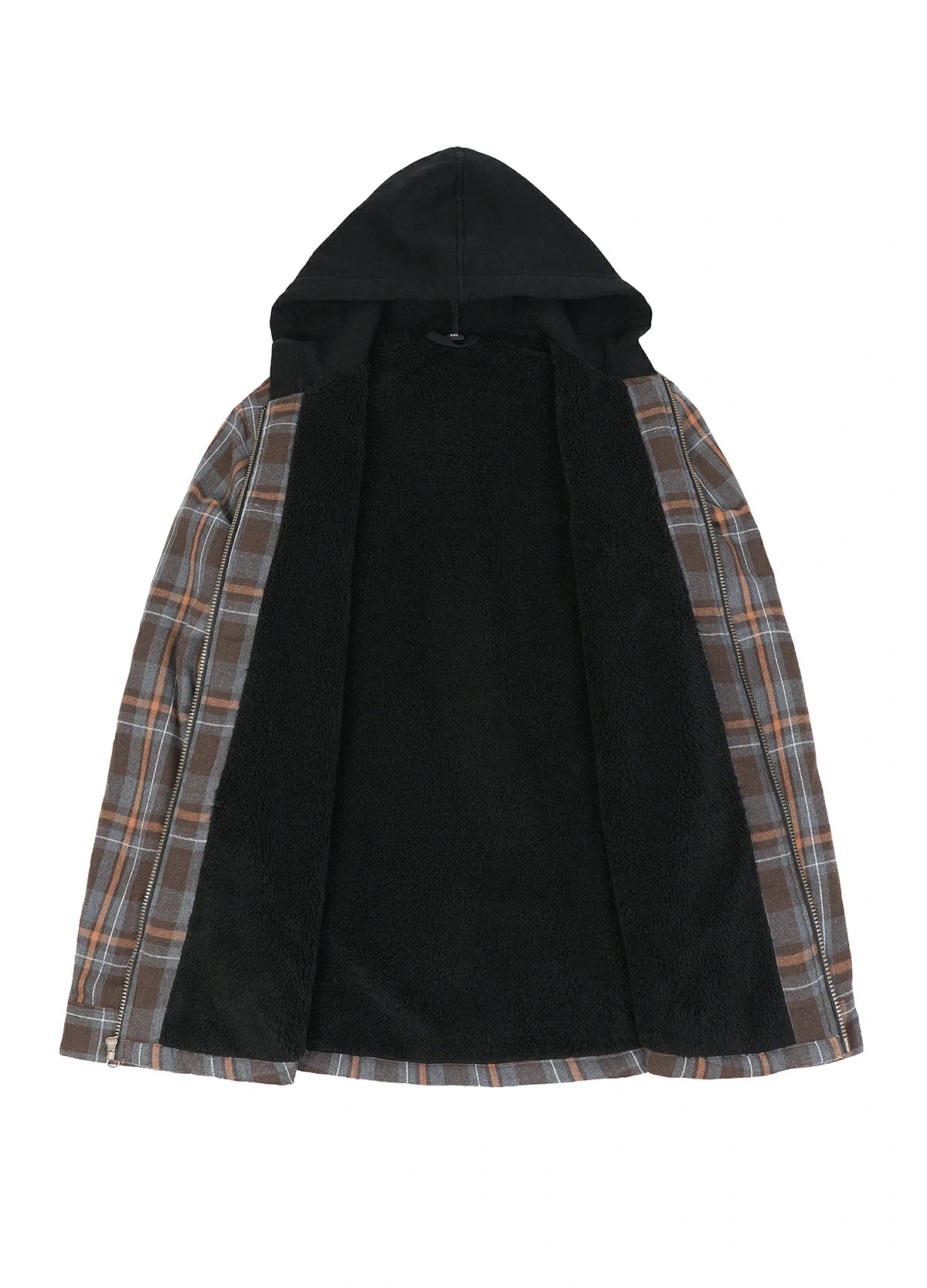 Men's Sherpa Lined Full Zip Up Flannel Plaid Hooded Jacket