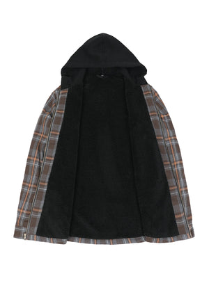 Men's Sherpa Lined Full Zip Up Flannel Plaid Hooded Jacket