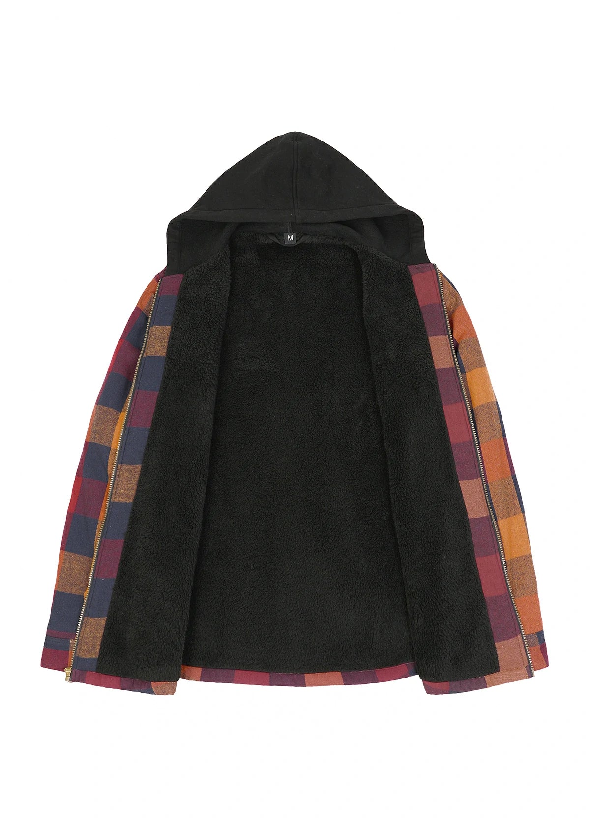 Men's Sherpa Lined Full Zip Up Flannel Plaid Hooded Jacket