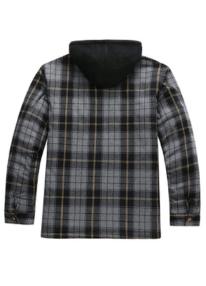 Men's Plaid Hooded Flannel Shirt Jacket with Quilted Lining