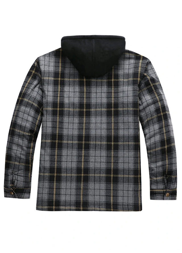 Men's Plaid Hooded Flannel Shirt Jacket with Quilted Lining