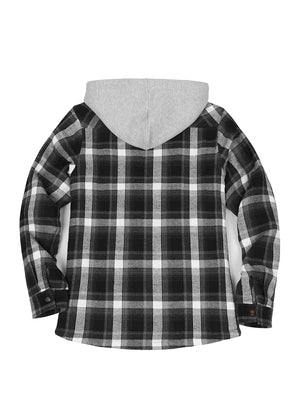 Women's Sherpa-Lined Full Zip Up Flannel Jacket with Fleece Hood