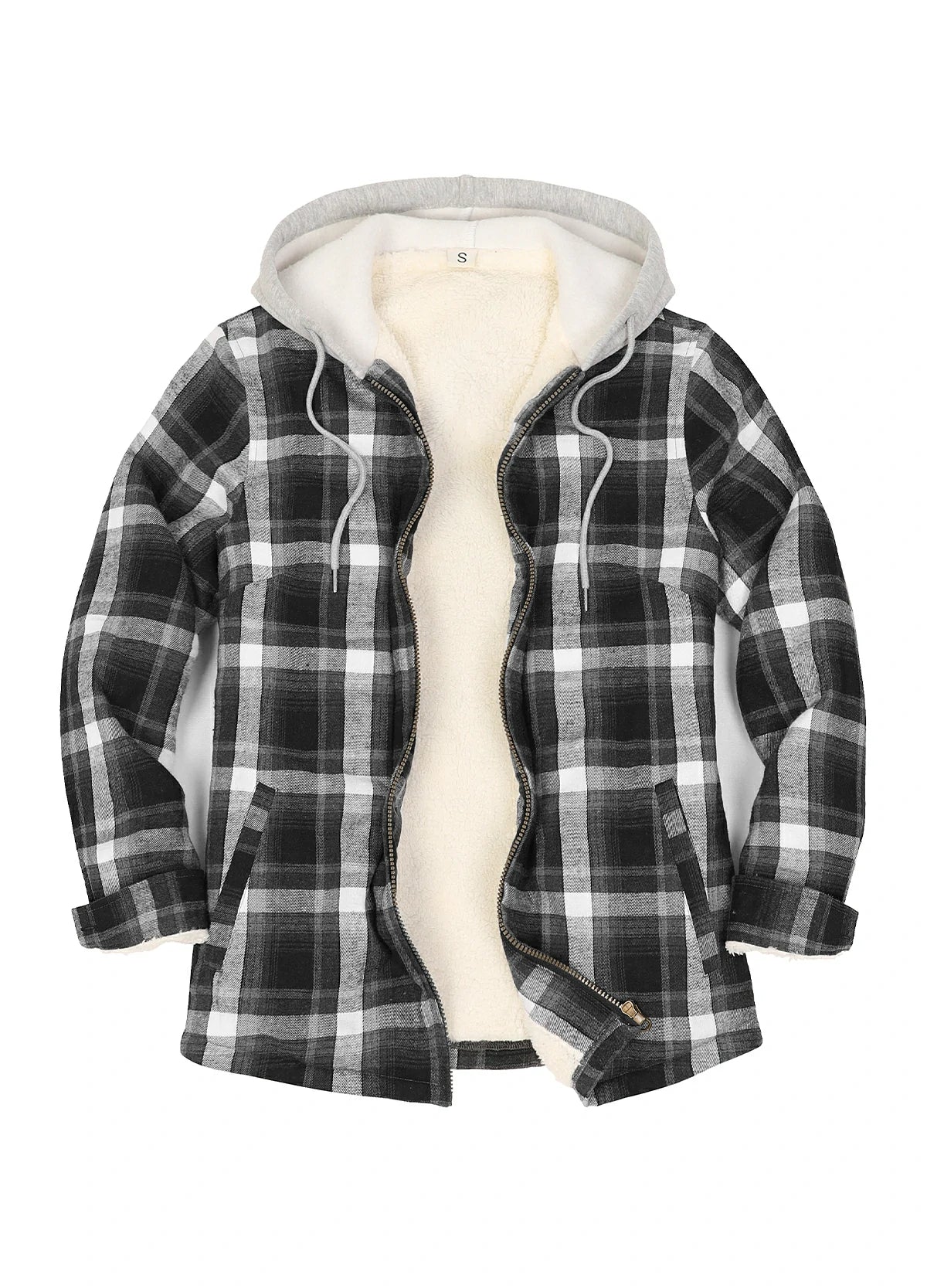 Women's Sherpa-Lined Full Zip Up Flannel Jacket with Fleece Hood