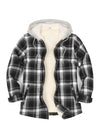 Women's Sherpa-Lined Full Zip Up Flannel Jacket with Fleece Hood