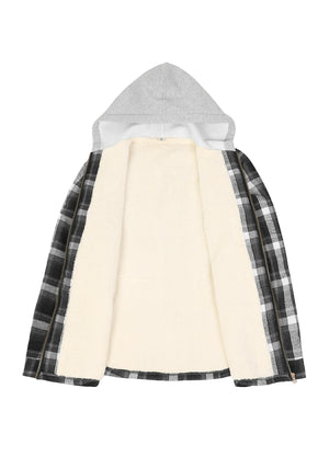 Women's Sherpa-Lined Full Zip Up Flannel Jacket with Fleece Hood